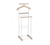 Valet de chambre MEDINA chevalet de nuit double portant pour vêtements, en MDF décor chêne sonoma et métal laqué blanc