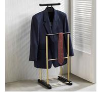 Valet de chambre MEDINA chevalet de nuit double portant pour vêtements, en MDF et métal laqué couleur noir et doré