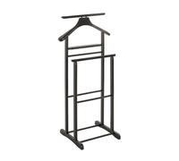 Valet de nuit double, valet de chambre en bois massif hévéa coloris noir - longueur 47 x profondeur 36 x hauteur 102 cm