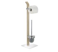 WENKO Combiné WC 2en1 Brosse WC et dérouleur Papier Toilette, Samona Nature, Bois - chromé, 20x71,5x20 cm