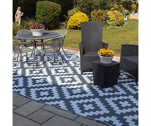 Valiant Tapis d'extérieur géométrique pour terrasse, 1,8 x 1,2 m, Gris | tapis extérieur imperméable, tapis de jardin, patio, balcon, motif géométrique, polypropylène, facile à nettoyer