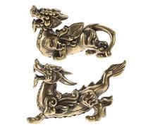 VALICLUD 2 Pièces Lot de 2 Figurines Feng Shui en Laiton Massif, Décoration Bureau Vintage Kylin Pi Yao, Ornement Artisanal Chinois pour Intérieur, Statue Miniature Amulette 12 CM