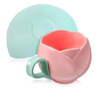 VALICLUD Ensemble Tasse et Soucoupe en Céramique Vintage Forme de Tulipe avec Sous-verres, Grosse Capacité 300ml, Design Créatif Ambiance Estivale