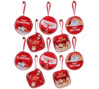 VALICLUD Lot de 10 Porte-Monnaie de Noël pour Garçon et Filles Petit Format Fermeture Éclair Lisse Motifs Ronds et Carrés Assortis Décoration Sapin de Noël et Présent Festif Polyvalent