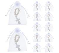 VALICLUD Lot de 40 Sets de Chapelets de Baptême Bébé en Perles de Bois Lisses avec Breloques Croix, Bracelets Traditionnels avec Pochettes en Filet, Présents Shower, Décorations Fête