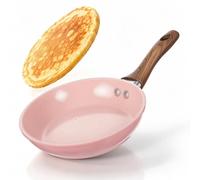 VALICLUD Poêle à Frire Antiadhésive Couvercle en Aluminium Petite | Base Magnétique, Cuisson Homogène, Manche Ergonomique Imitation Bois, Revêtement Effet Pierre Marbrée, Cuisine et Crêpes
