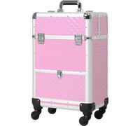 Valise à maquillage à roulettes - Trousse de maquillage professionnelle - 34 × 25 × 62 cm - Alliage d'aluminium et plastique - Fermeture à loquet - Motif diamant - Rose
