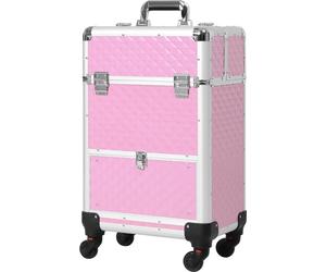 Valise à maquillage à roulettes - Trousse de maquillage professionnelle - 34 × 25 × 62 cm - Alliage d'aluminium et plastique - Fermeture à loquet - Motif diamant - Rose