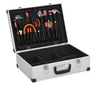 Valise à Outils 46 x 33 x 16 cm Argenté Aluminium | 6 compartiments,17 poches,verrouillable avec clé incluse,poignée intégrée,aluminium texturé,bois et feuilles ABS,résistante