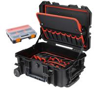 Valise à outils vide - Avec roulettes - 46,5 x 36 x 22,5 cm - Plastique rigide - Compartiments à outils