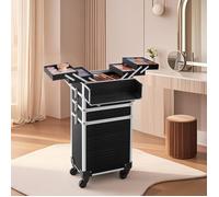 Valise de maquillage - XXL - Verrouillable - Roulettes 360° - Noir
