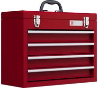 Valise en acier - Boîte à outils - 4 tiroirs - couvercle rabattable avec étagère - fermetures métalliques - 51×22×39,5 cm - rouge