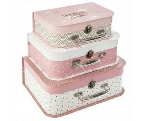 Valisettes - Boîtes - 3 tailles - Enfant - Chambre - Rose/Blanc - Atmosphera