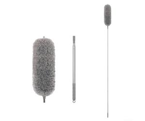 Valixirant Plumeau télescopique rétractable pour plafond - Tête en microfibre électrostatique de 140 à 280 cm - Longueur adaptable - Lavable - Pliable - Gris (2,5 m)