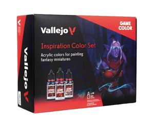 Vallejo Game Color Inspiration Color Set 72182, coffret de 48 peintures acryliques de 18 ml pour figurines et maquettes, 32 mates, 2 métalliques, 2 encres, 2 washes, 2 fluo, 2 FX, 4 Xpress, 3 pinceaux