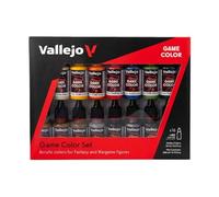 Vallejo Game Color Set de Peinture Acrylique - Kit de 16 Couleurs Mate et Métallisé - Idéal pour Figurines de Fantaisie et Wargame - Flacons de 18 Ml avec Compte-gouttes