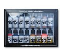 Vallejo Model Color Set de peinture acrylique à effets métalliques. Kit de 16 couleurs de finition métallisée pour aérographe en flacons de 18 ml avec compte-gouttes pour reproduire des finitions méta