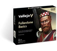 Vallejo Model Color Set de peinture acrylique Folkstone Basics. Kit de 16 couleurs mates en flacons de 18 ml avec compte-gouttes et nuancier pour modélisme, maquettes et dioramas.