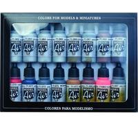 Vallejo Model Color Set de peinture acrylique à effets métalliques. Kit de 16 couleurs de finition métallisée pour aérographe en flacons de 18 ml avec compte-gouttes pour reproduire des finitions méta