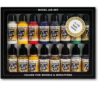 Vallejo Model Color Set de peinture acrylique couleurs de base. Kit de 16 couleurs mates pour aérographe en flacons de 18 ml avec compte-gouttes pour avions de la Première et Seconde Guerre mondiale.