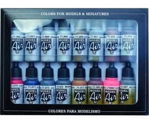 Vallejo Model Color Set de Peinture Acrylique Effets Métalliques. Kit de 16 Couleurs Finition Métallisée pour Aérographe en Bouteilles de 18 ml avec Compte-gouttes pour Reproduire Finitions Métallisée