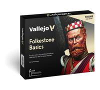 Vallejo Model Color Set de peinture acrylique Folkstone Basics. Kit de 16 couleurs mates en flacons de 18 ml avec compte-gouttes et nuancier pour modélisme, maquettes et dioramas.