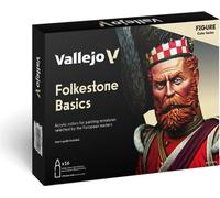 Vallejo Model Color Set de peinture acrylique Folkstone Basics. Kit de 16 couleurs mates en flacons de 18 ml avec compte-gouttes et nuancier pour modélisme, maquettes et dioramas.