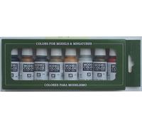 Vallejo Set de Peinture Acrylique Métallique - Kit de 8 Couleurs pour Modélisme - Flacons de 18 Ml avec Cuentagotas et Carte de Couleurs.