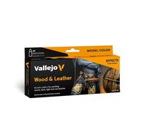 Vallejo Set de Peinture Acrylique Wood & Leather - 8 Couleurs Mat 18 Ml avec Compte-Gouttes et Nuancier pour Reproduire Bois et Cuir.