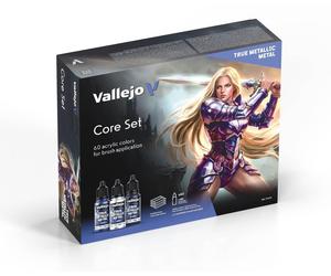 Vallejo True Metallic Metal Core Set - Kit complet de peinture métallisée pour figurines - 60 couleurs True Metallic Metal de 18 ml + pinceau