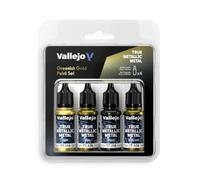 Vallejo True Metallic Metal - Set Greenish Gold - Peinture Acrylique Métallisée pour Figurines - 4 Flacons de 18 ML (Light, Base, Shade, Airbrush)
