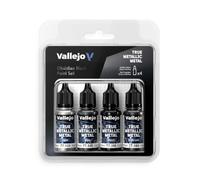 Vallejo True Metallic Metal - Set Obsidian Black - Peinture Acrylique Métallisée pour Figurines - 4 Flacons de 18 ml (Light, Base, Shade, Airbrush)