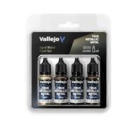 Vallejo Peinture métallique True Metallic – Set 4 x 18 ml (BASE/LIGHT/SHADE/AIRBRUSH) Série BSL