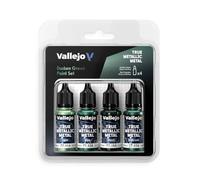 Vallejo True Metallic Metal Set Peinture Acrylique Vert Sombre, 4 x 18 ml avec Compte-Gouttes pour Aérographe et Pinceau, Modélisme et Figurines