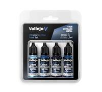 Vallejo True Metallic Metal - Set Ultramarine Blue - Peinture Acrylique Métallisée pour Figurines - 4 Flacons de 18 ML (Light, Base, Shade, Airbrush)