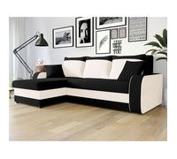 Valos - canapé d'angle réversible - 4 places - convertible avec coffre - en velours - Noir / Blanc
