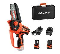 ValueMax Mini Tronconneuse a Batterie 4 Pouces, 12V Tronçonneuse Électrique Sans Fil Portable et 2 * 2000mAh Batteries pour la Coupe du bois, les Branches d'arbres, l'élagage le Jardin
