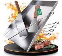 valuents® Plancha Plaque de cuisson en acier inoxydable épais 44,5 x 26 cm Convient pour barbecue à gaz et barbecue à charbon + brosse et spatule