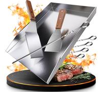 valuents® Plaque de cuisson - Plancha en acier inoxydable épais - 25 x 35 cm - Convient pour barbecue à gaz et barbecue à charbon - Plus : brosse et spatule