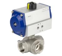Valve à bille pneumatique G2'' 3 voies en L en acier inoxydable ouverte par ressort - BL3SA