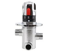 Valve mélangeuse thermostatique - Raccordement G1/2 - Double système de clapet anti-retour et filtre - Bouton de sécurité - Réglage de 20 à 60 °C - Cuivre et céramique, finition argentée