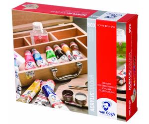 Van Gogh Acrylfarben Basis Malkasten - in crylfarben, Pinsel, Malmittel, Mischpalette, etc. im Holzkoffer