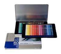 Van Gogh Crayons Set complet de 60 couleurs - Pigments résistants à la lumière classés par l'artiste - Barils en bois de cèdre tendre - Couleurs éclatantes - Boîte en fer-blanc