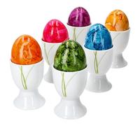 Van Well Bali Set de 6 coquetiers I 6 Personnes I brins d'herbe Verte I Porte-œufs en Porcelaine Blanche I Œufs de Pâques I Tasse pour œufs au Petit déjeuner