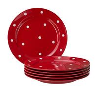 Van Well Emily Lot de 6 grandes assiettes plates en faïence à pois rouges et blancs Ø 275 mm