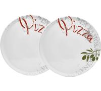 Van Well Famosa Lot de 2 grandes assiettes à pizza italiennes, diamètre 33 cm, blanches, en porcelaine, pour pizza, pâtes et salade, passent au micro-ondes, passent au lave-vaisselle, bien empilables