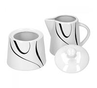 Van Well Galaxy Lot de 2 sucriers avec couvercle Ø 95 mm + pot à lait de 220 ml Motif lignes en porcelaine élégante