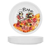 Van Well Lot de 6 assiettes à pizza italiennes, grandes, diamètre 30,5 cm, chef de cuisine, assiettes XL en porcelaine, pour pizzas et pâtes, passent au micro-ondes, passent au lave-vaisselle,