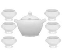 van Well Lot de terrines à tête de lion avec couvercle en porcelaine de 2,75 l et 6 bols à soupe de 0,4 l blanc - Terrine classique pour soupe ou plats One Pot - Passe au four - Qualité allemande