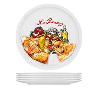 van Well Napoli Lot de 6 assiettes à pizza italiennes, grandes, ø 30,5 cm, assiettes XL en porcelaine pour pizzas et pâtes, passent au micro-ondes, passent au lave-vaisselle, bien empilables, pour la